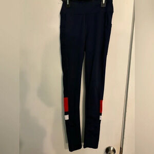 NWT Lydaa Womens Leggings Small/Medium Navy‎ Red White Full Length Side Pockets